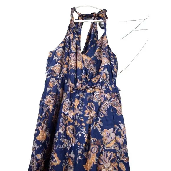 ett:twa Anthropologie Womens Paisley Jumpsuit S Navy Blue Floral Wide Leg - Picture 6 of 11